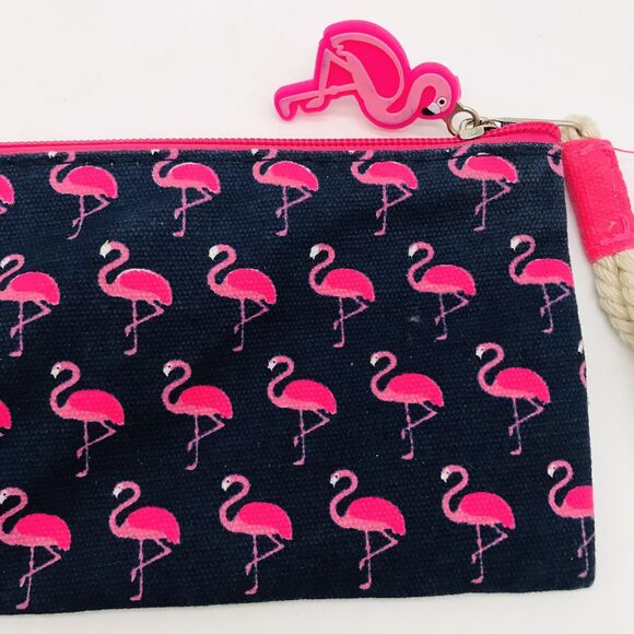 Flamingo Wristlet Myrtle Beach SC Tropical Destination Wallet Navy & Pink Charm - Picture 6 of 8